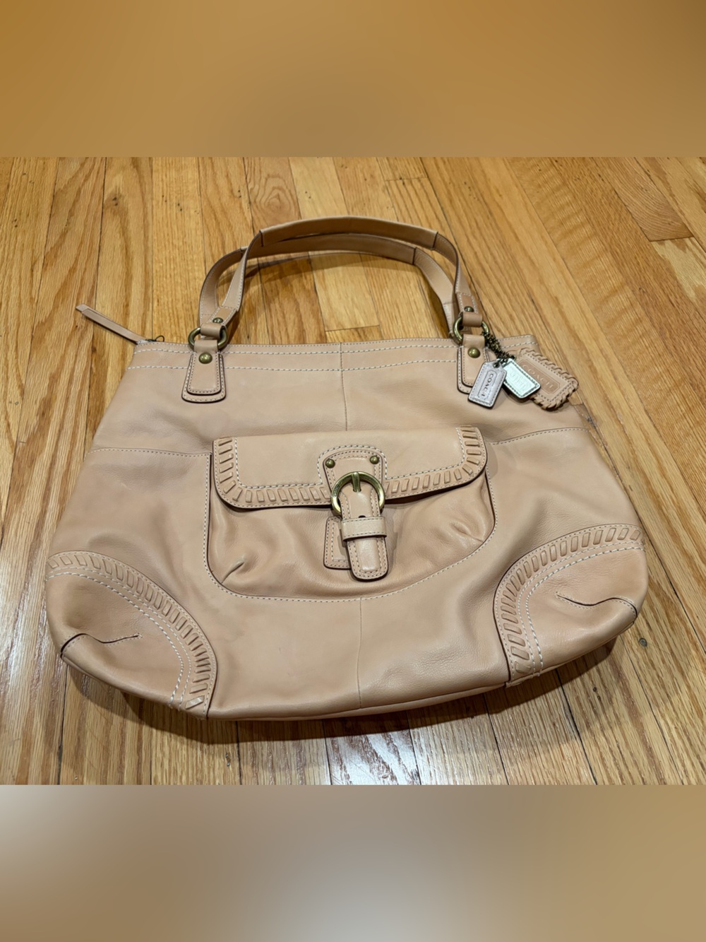 Tan Coach Poppy Whipstitch Hobo Bag 19018
